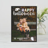 Schattigee Geesten Vleermuizen Happy Halloween Fot Feestdagenkaart (Staand voorkant)