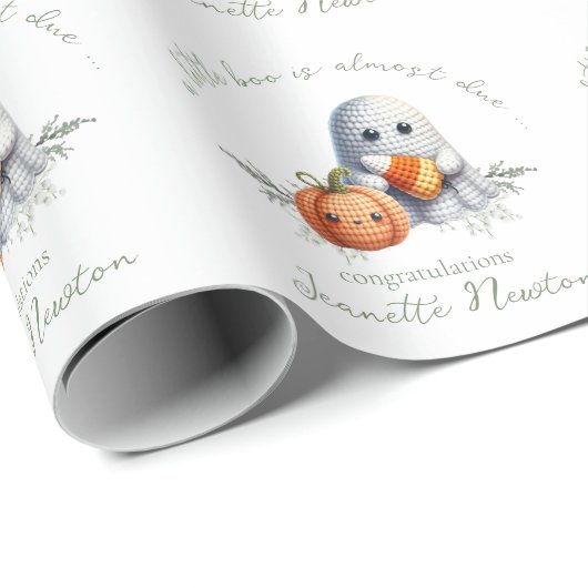 Schattigee gehaakte geest Halloween Baby shower Cadeaupapier (Rol Hoek)