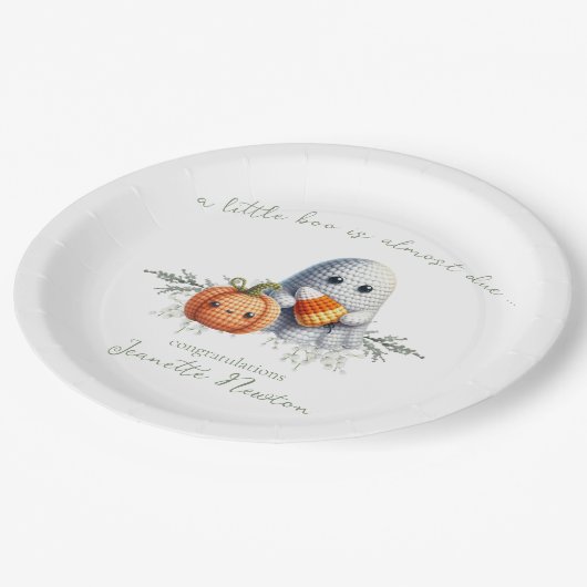 Schattigee gehaakte geest Halloween Baby shower Papieren Bordje (Gekanteld)