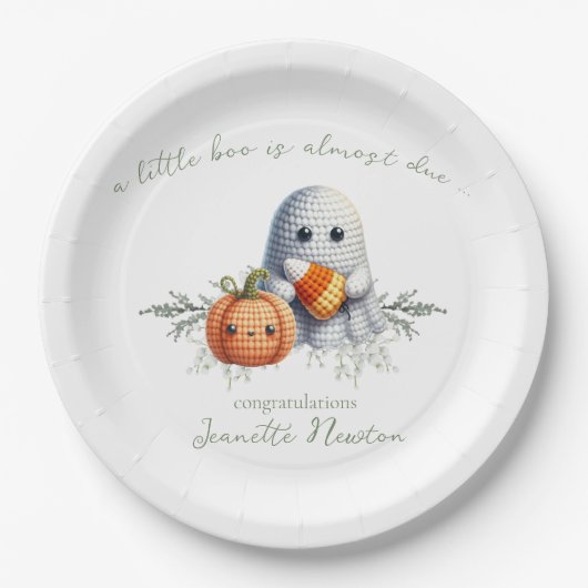 Schattigee gehaakte geest Halloween Baby shower Papieren Bordje (Voorkant)