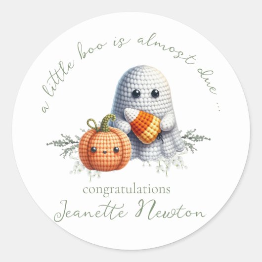 Schattigee gehaakte geest Halloween Baby shower Ronde Sticker (Voorkant)