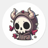 Schattigee gehoornde schedel genieten van de vlind ronde sticker (Voorkant)
