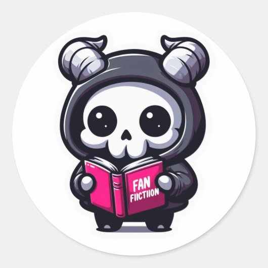 Schattigee gehoornde schedel lezen fanfictie ronde sticker (Voorkant)