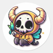 Schattigee Gehoornde Skul geniet van de vlinders Ronde Sticker (Voorkant)