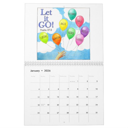 Schattigee Geïllustreerde Bijbelverzen Aangepaste Kalender (Jan 2026)