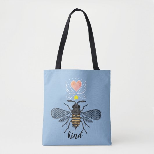 Schattigee Geïllustreerde Bumble Bee Kind Zwart Go Tote Bag (Voorkant)
