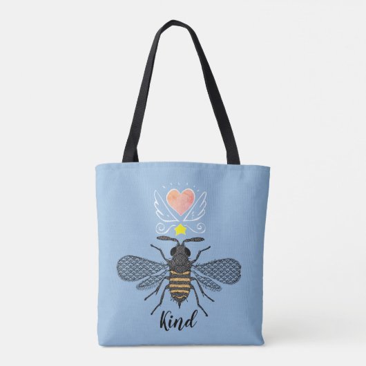 Schattigee Geïllustreerde Bumble Bee Kind Zwart Go Tote Bag (Achterkant)