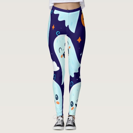 Schattigee geïllustreerde geesten met lachende gez leggings (Voorkant)