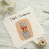 Schattigee geïllustreerde grijze kat met boog bedankkaart