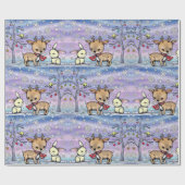 Schattigee Geïllustreerde Herten en Bunny Holiday  Cadeaupapier (Vlak)