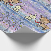 Schattigee Geïllustreerde Herten en Bunny Holiday  Cadeaupapier (Hoek)