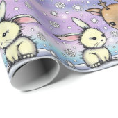 Schattigee Geïllustreerde Herten en Bunny Holiday  Cadeaupapier (Rol Hoek)