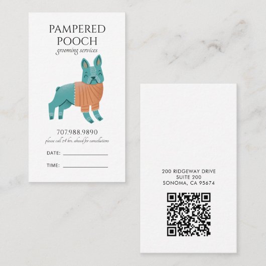 Schattigee geïllustreerde hondenspa-verzorging afsprakenkaartje (Voorkant / Achterkant)