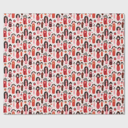 Schattigee geïllustreerde Japanse Kokeshi Cadeaupapier (Vlak)