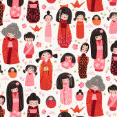 Schattigee geïllustreerde Japanse Kokeshi Cadeaupapier