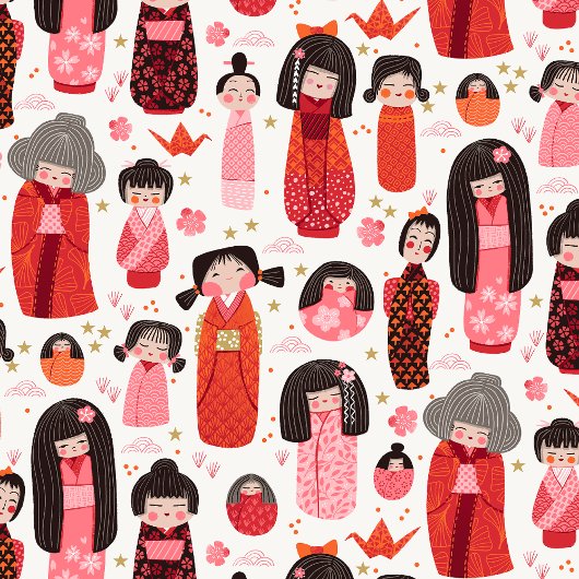 Schattigee geïllustreerde Japanse Kokeshi Cadeaupapier