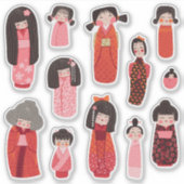 Schattigee geïllustreerde Japanse Kokeshi Sticker (Voorkant)