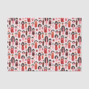 Schattigee geïllustreerde Japanse Kokeshi Tissuepapier