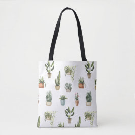 Schattigee geïllustreerde kamer planten boodschapp tote bag