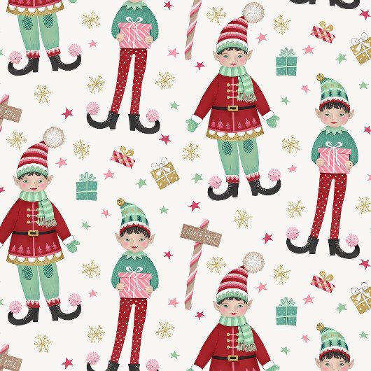 Schattigee geïllustreerde kerstelf cadeaupapier