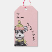 Schattigee geïllustreerde kerstterriër roze winter cadeaulabel (Voorkant)