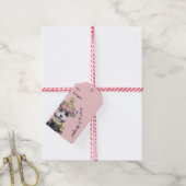 Schattigee geïllustreerde kerstterriër roze winter cadeaulabel (Met Touw)