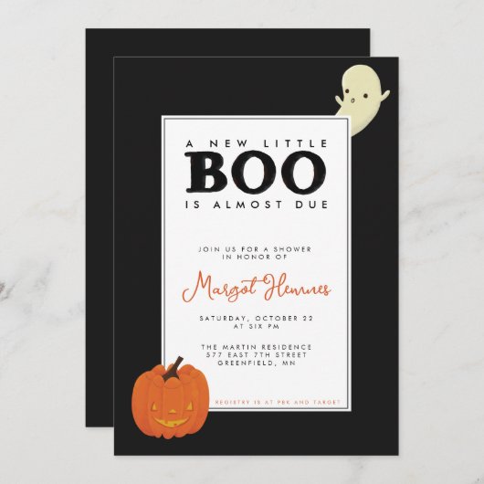 Schattigee, geïllustreerde Little Boo ghost & pomp Kaart (Voorkant / Achterkant)