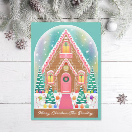 Schattigee geïllustreerde peperkoek sneeuwbol feestdagenkaart