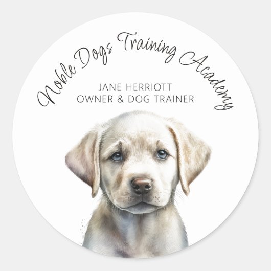 Schattigee geïllustreerde puppy hondentrainer ronde sticker (Voorkant)