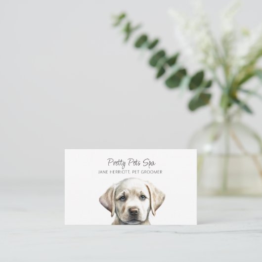 Schattigee geïllustreerde puppy huisdier groomer d visitekaartje (Staand voorkant)