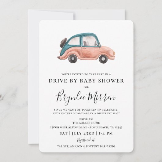 Schattigee geïllustreerde retro auto rijden door B Kaart (Voorkant)