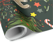 Schattigee Geïllustreerde Retro Kerst Donkergroen Cadeaupapier (Rol Hoek)