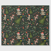 Schattigee Geïllustreerde Retro Kerst Donkergroen Cadeaupapier (Vlak)
