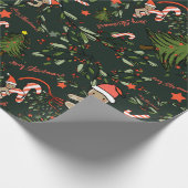 Schattigee Geïllustreerde Retro Kerst Donkergroen Cadeaupapier (Hoek)