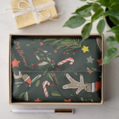 Schattigee Geïllustreerde Retro Kerst Donkergroen Tissuepapier (Geschenk)