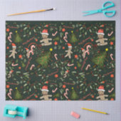 Schattigee Geïllustreerde Retro Kerst Donkergroen Tissuepapier (Craft)