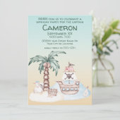 Schattigee geïllustreerde Sunset Pirate Party Kaart (Staand voorkant)