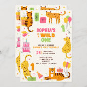 Schattigee geïllustreerde wilde dieren eerste verj kaart (Voorkant / Achterkant)