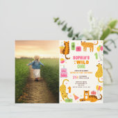 Schattigee geïllustreerde wilde dieren eerste verj kaart (Staand voorkant)