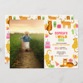 Schattigee geïllustreerde wilde dieren eerste verj kaart (Voorkant / Achterkant)