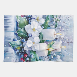 Schattigee geïnspireerde blauwe kerstbloemen theedoek