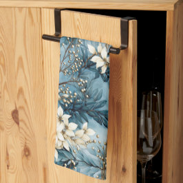 Schattigee geïnspireerde blauwe kerstbloemen theedoek