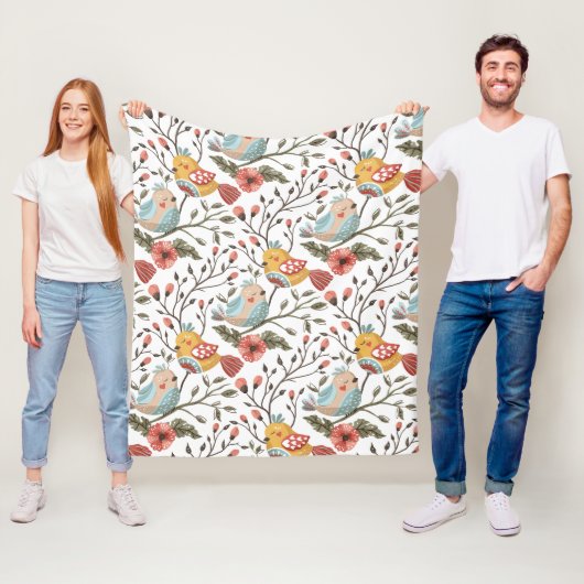 Schattigee geïnspireerde Bloemen Tegel Patroon Fleece Deken (In situ)