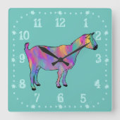 Schattigee geit kleurrijke dierlijke kunst vierkante klok (Voorkant)