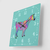 Schattigee geit kleurrijke dierlijke kunst vierkante klok (Hoek)