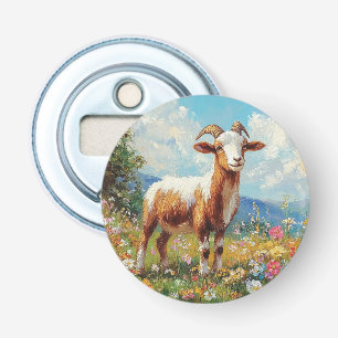 Schattigee Geit Kleurrijke Wildflower Meadow Button Flesopener