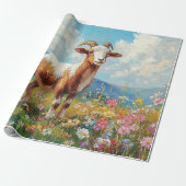 Schattigee Geit Kleurrijke Wildflower Meadow Decou Cadeaupapier (Uitgerold)