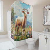 Schattigee Geit Kleurrijke Wildflower Meadow Douchegordijn (In situ)