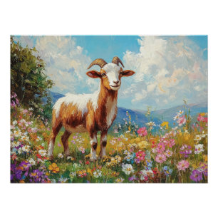 Schattigee Geit Kleurrijke Wildflower Meadow Perfect Poster