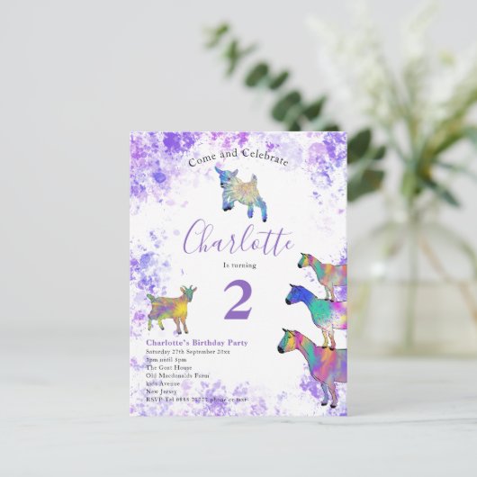 Schattigee Geiten Boerderij Dier 2e Verjaardagsfee Uitnodiging Briefkaart (Staand voorkant)